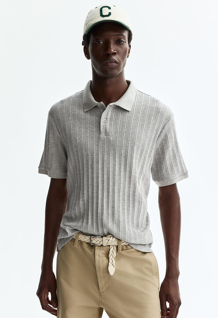 H&M - Slim fit textured jersey polo shirt - light grey marl