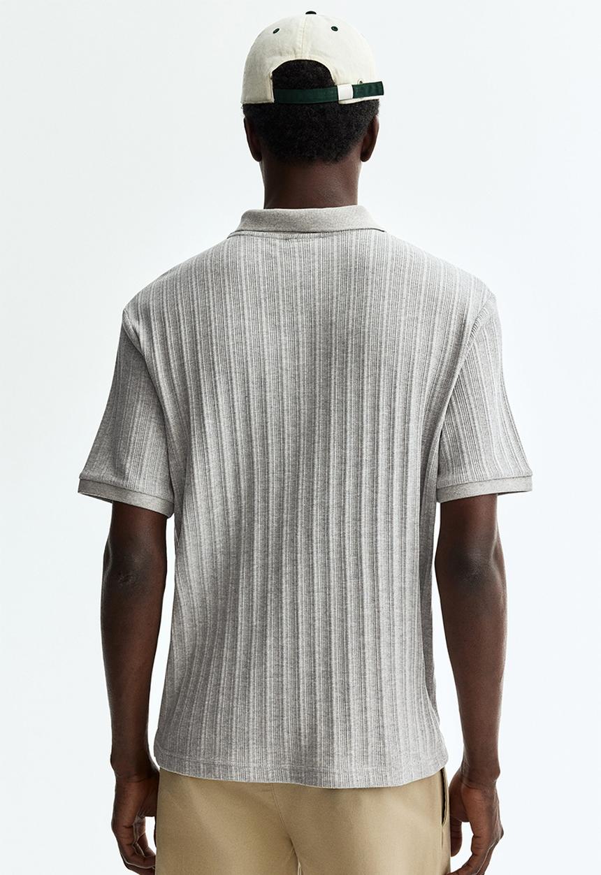 H&M - Slim fit textured jersey polo shirt - light grey marl
