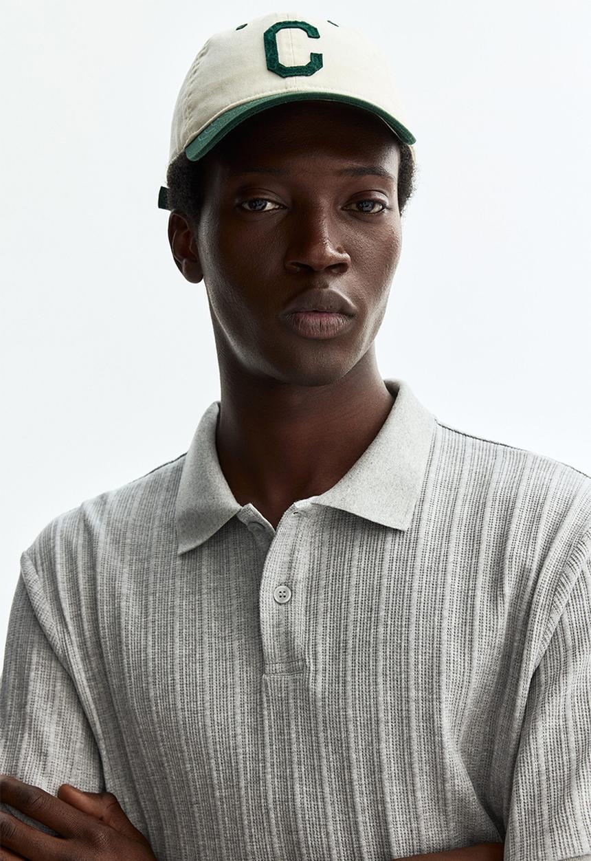H&M - Slim fit textured jersey polo shirt - light grey marl