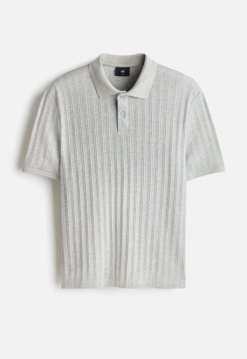 H&M - Slim fit textured jersey polo shirt - light grey marl