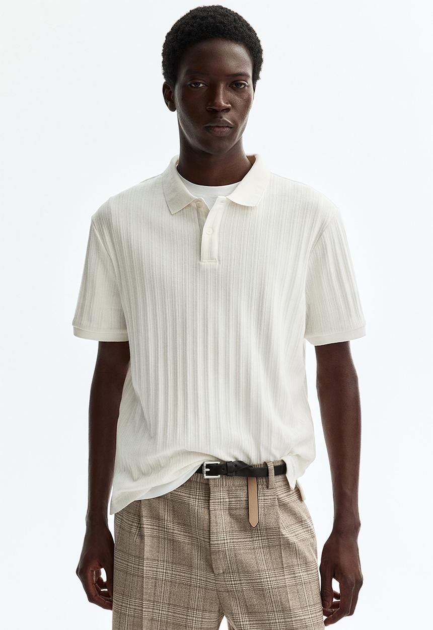 H&M - Slim fit textured jersey polo shirt - cream
