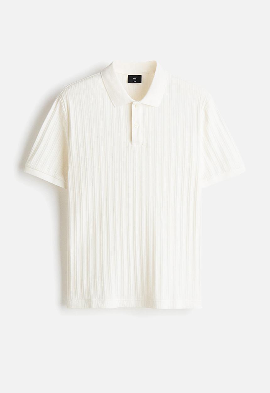 H&M - Slim fit textured jersey polo shirt - cream