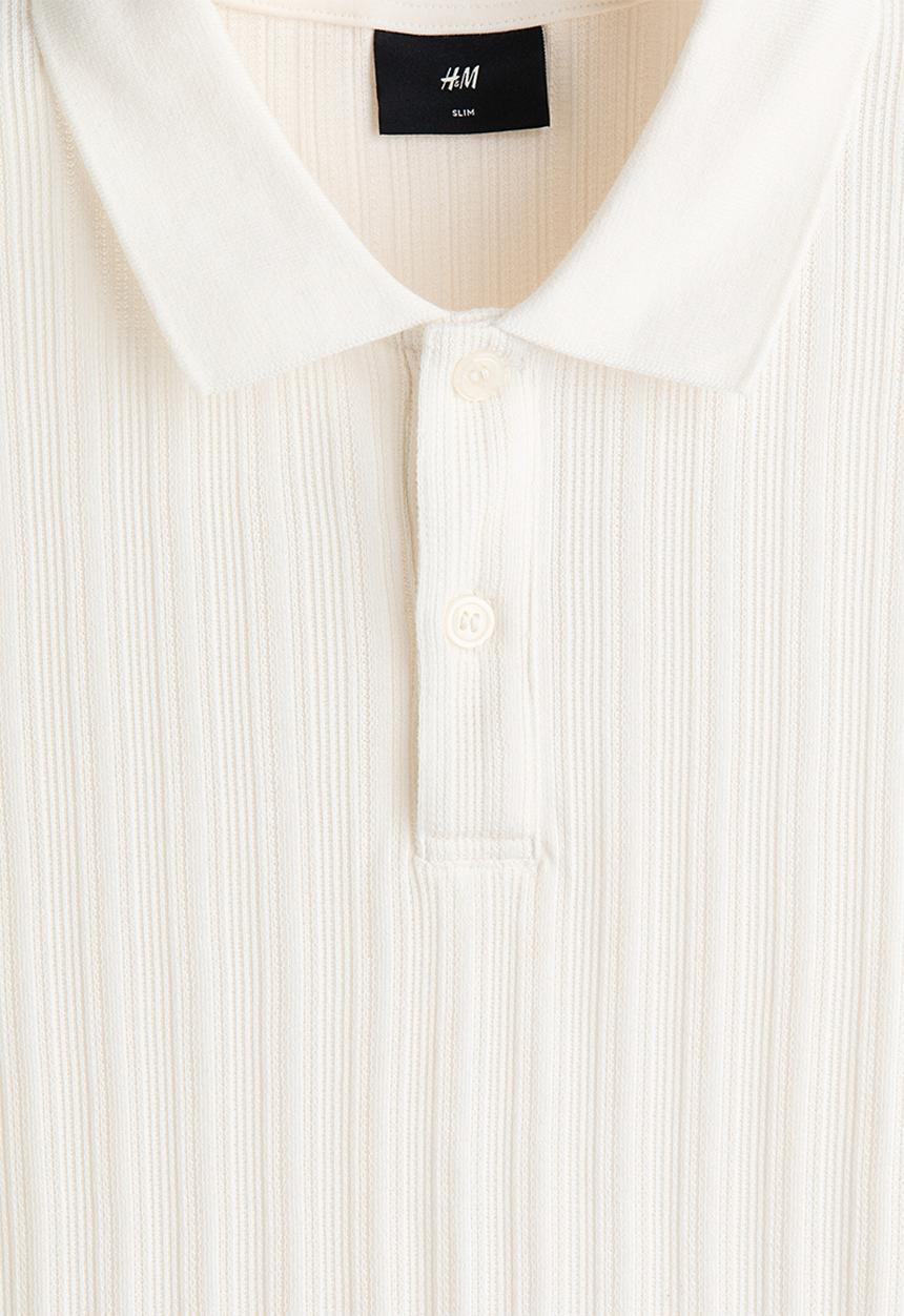 H&M - Slim fit textured jersey polo shirt - cream