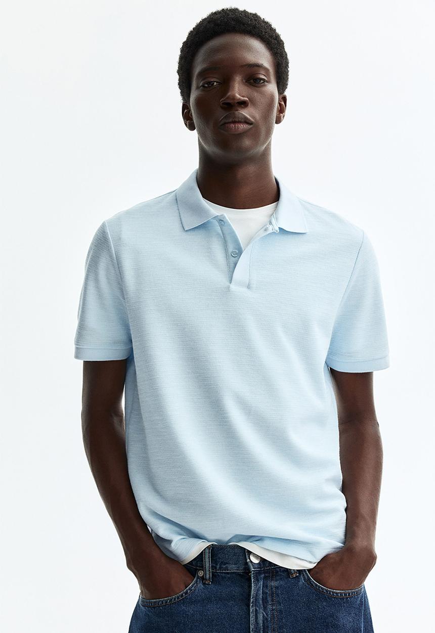 H&M - Slim fit jacquard-knit polo shirt - light blue