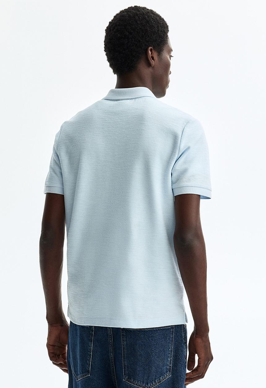 H&M - Slim fit jacquard-knit polo shirt - light blue