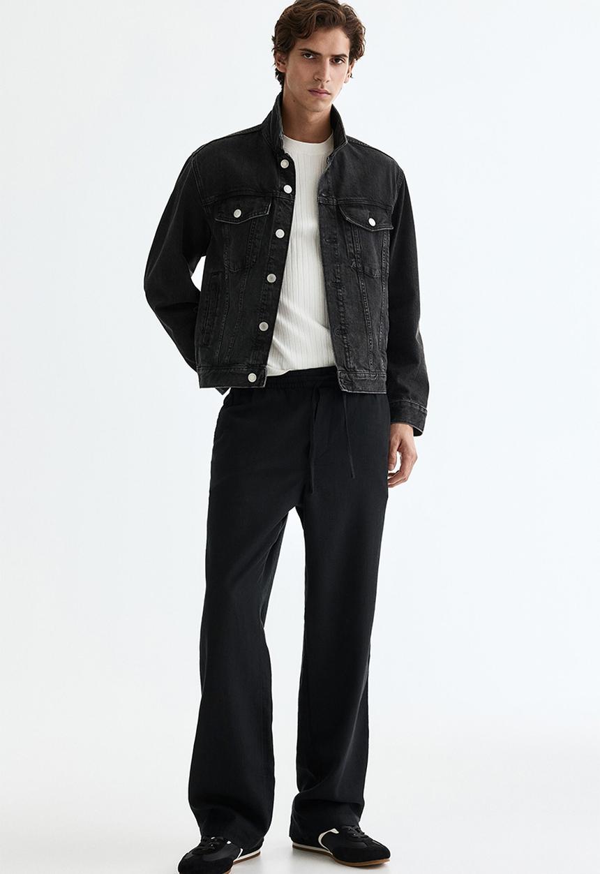 H&M - Relaxed fit linen-blend trousers - black