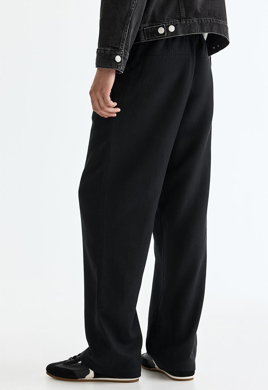 H&M - Relaxed fit linen-blend trousers - black
