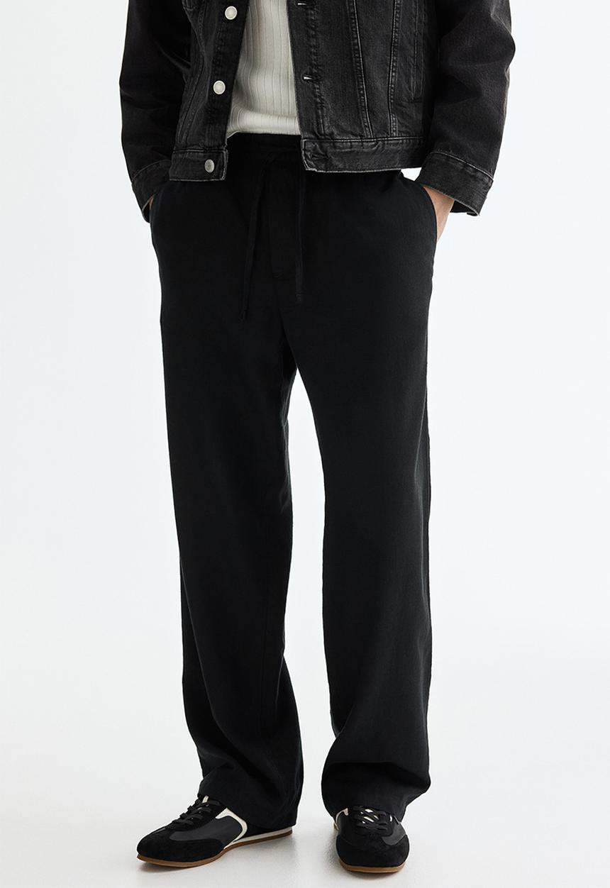 H&M - Relaxed fit linen-blend trousers - black