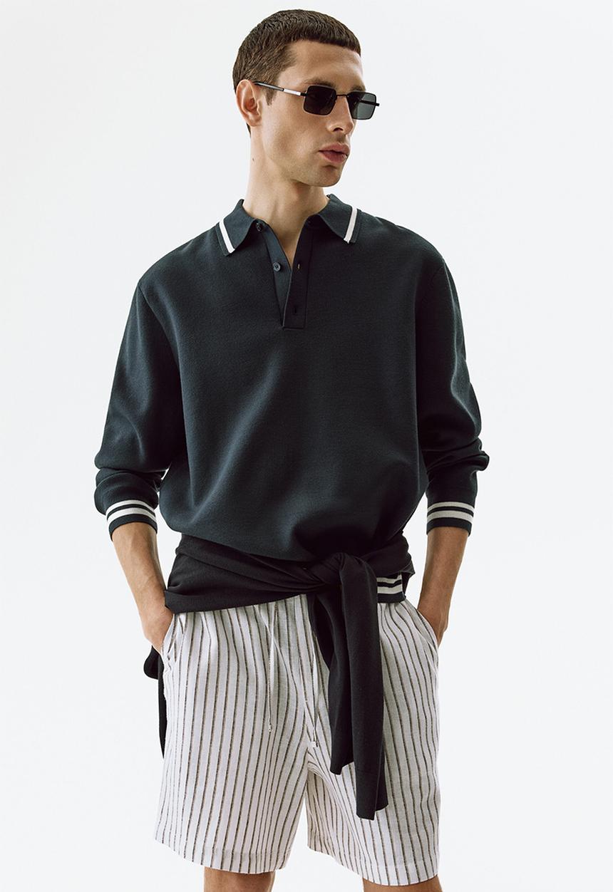 H&M - Relaxed fit linen-blend shorts - white/striped