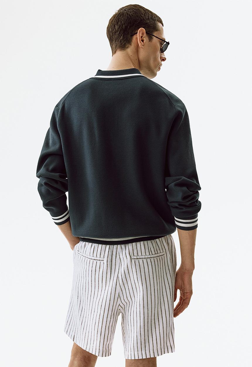 H&M - Relaxed fit linen-blend shorts - white/striped