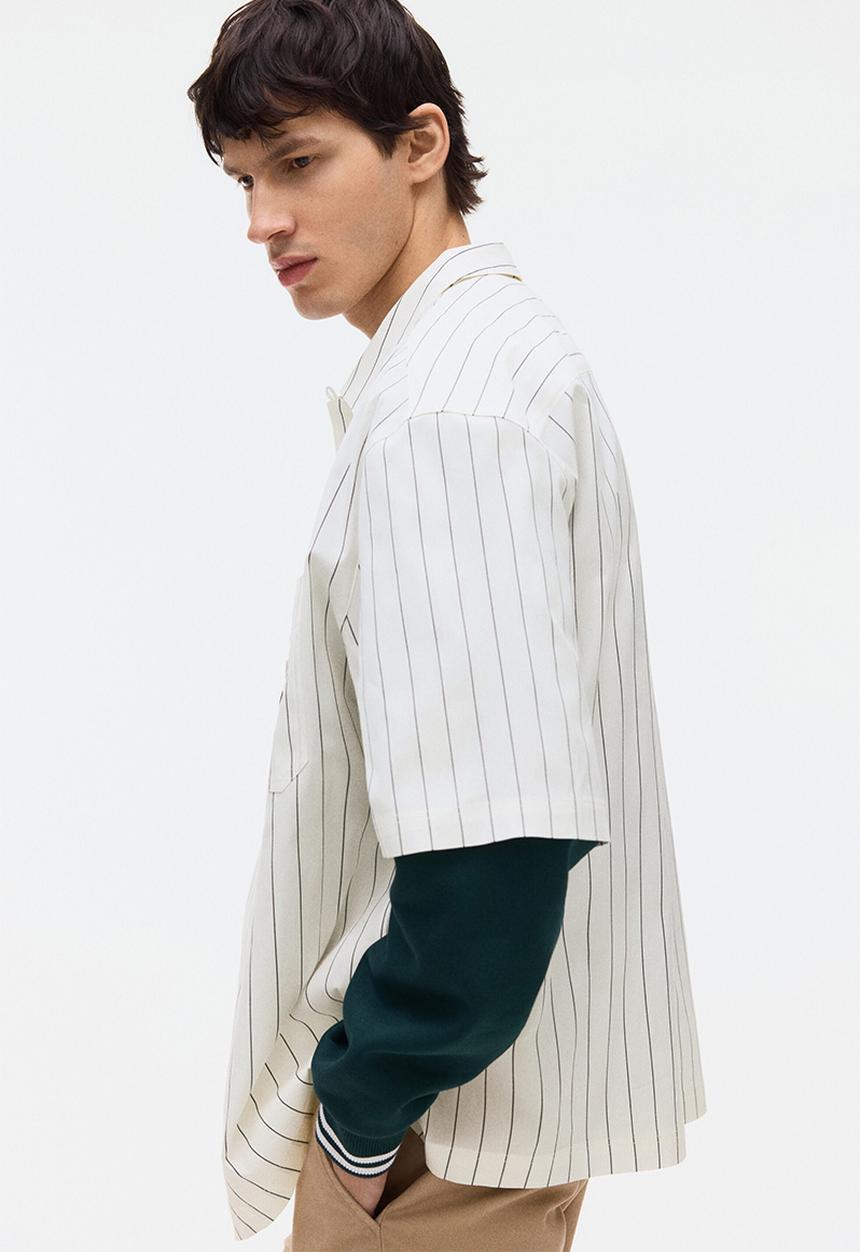 H&M - Regular fit embroidered-motif shirt - white/striped