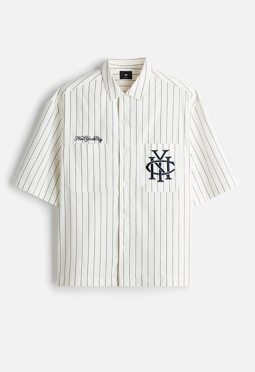 H&M - Regular fit embroidered-motif shirt - white/striped