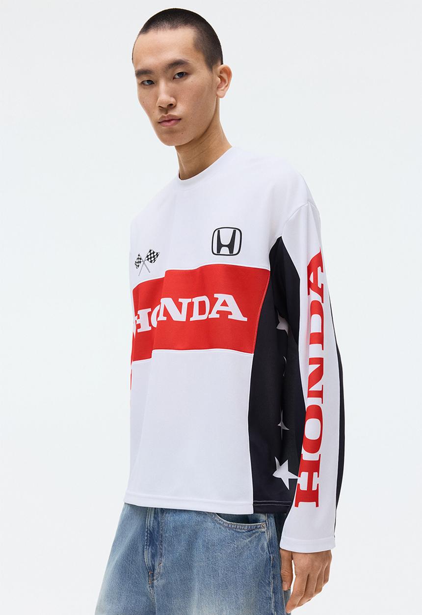 H&M - Oversized fit long-sleeved mesh top - white/honda