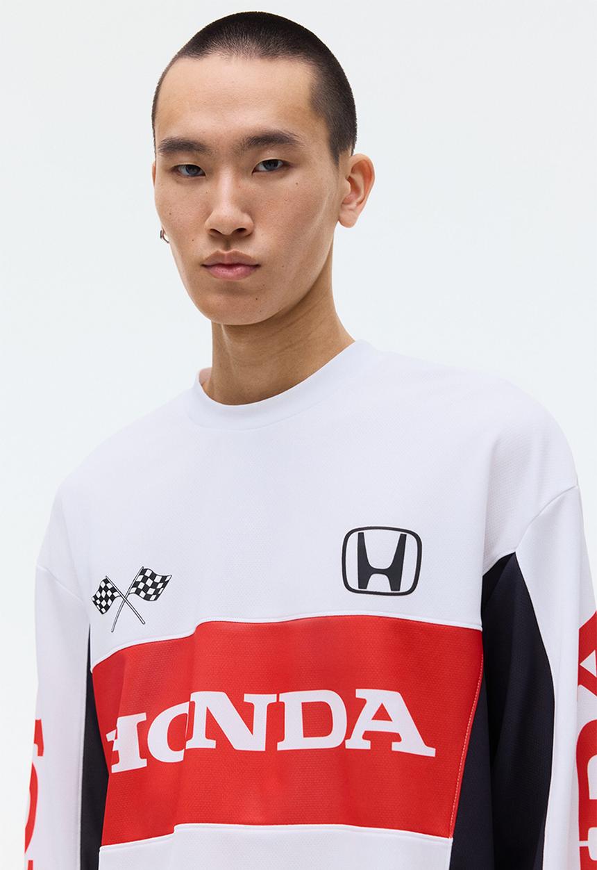 H&M - Oversized fit long-sleeved mesh top - white/honda