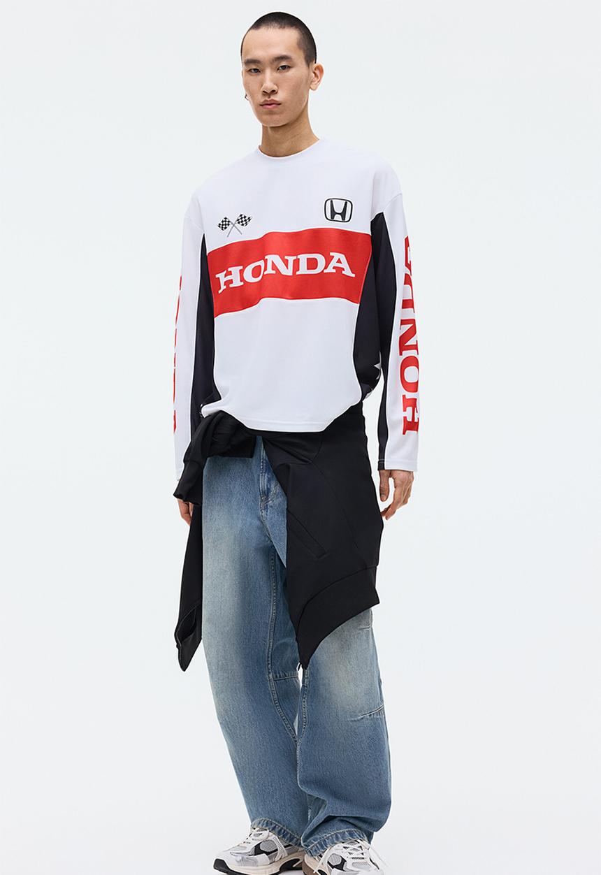 H&M - Oversized fit long-sleeved mesh top - white/honda
