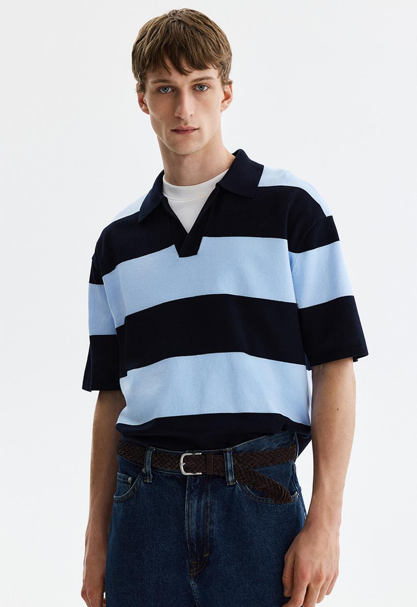 H&M - Loose fit polo shirt - navy blue/striped