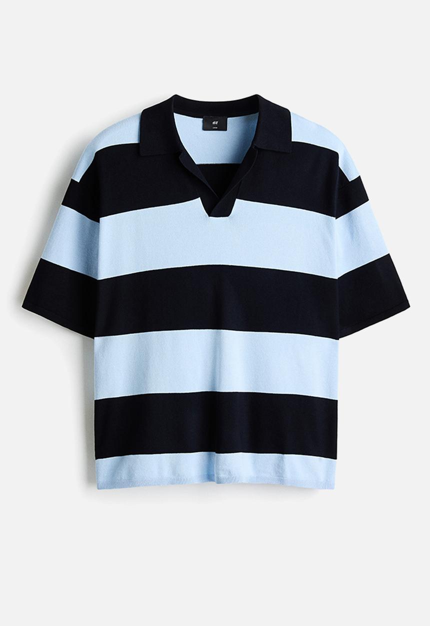 H&M - Loose fit polo shirt - navy blue/striped