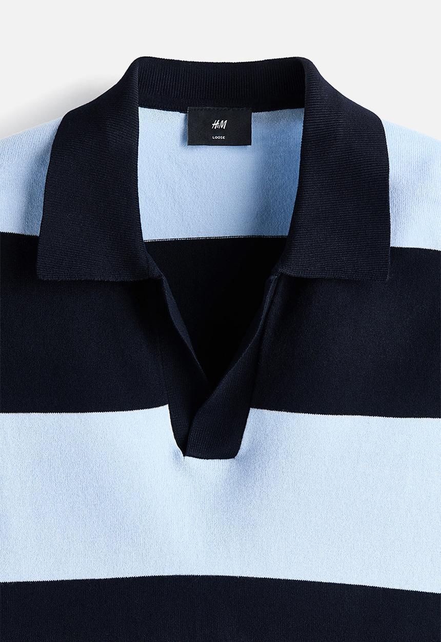 H&M - Loose fit polo shirt - navy blue/striped