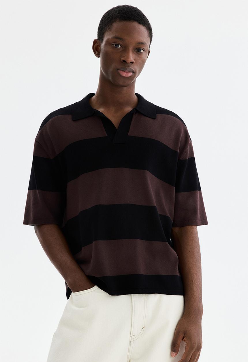 H&M - Loose fit polo shirt - brown/striped