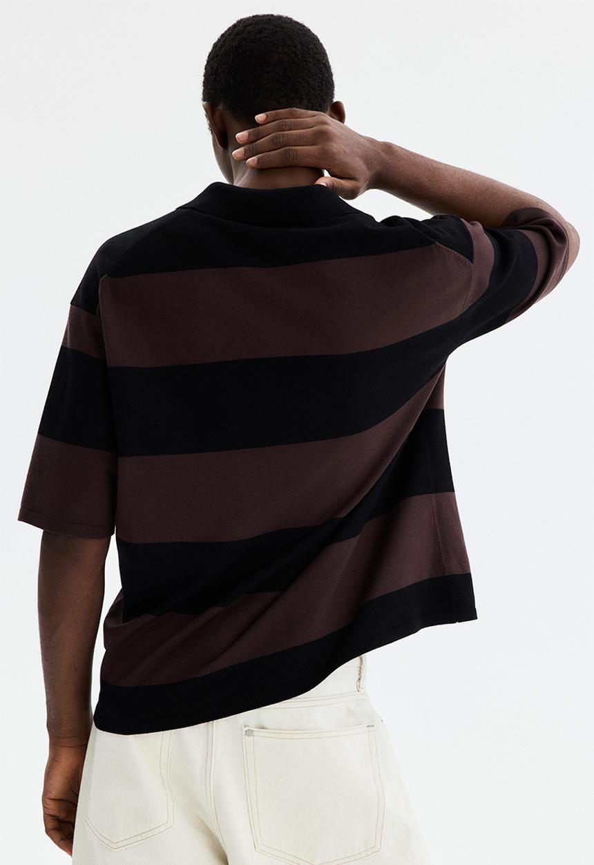 H&M - Loose fit polo shirt - brown/striped