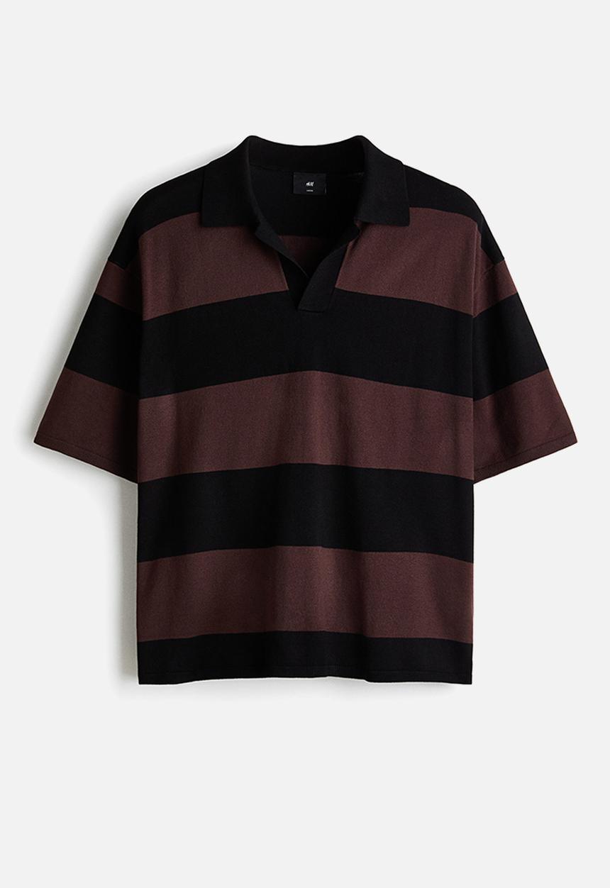 H&M - Loose fit polo shirt - brown/striped