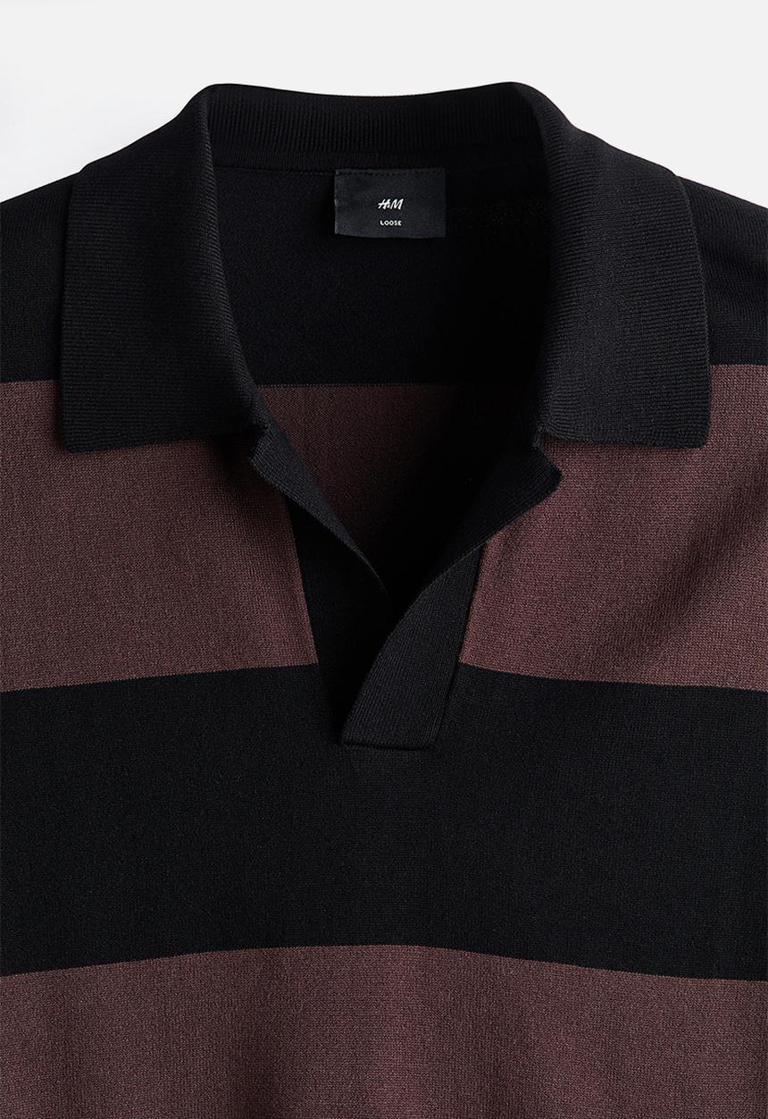 H&M - Loose fit polo shirt - brown/striped