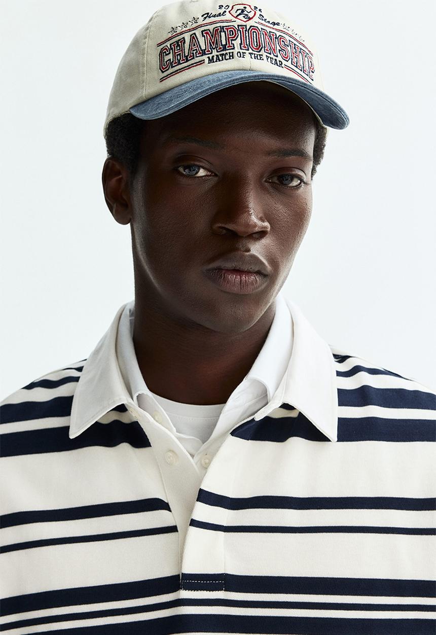 H&M - Loose fit cotton polo shirt - white/striped