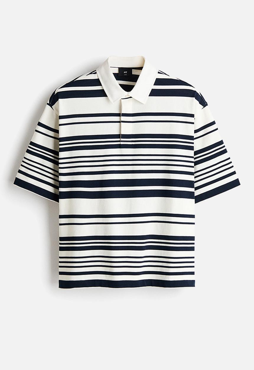 H&M - Loose fit cotton polo shirt - white/striped