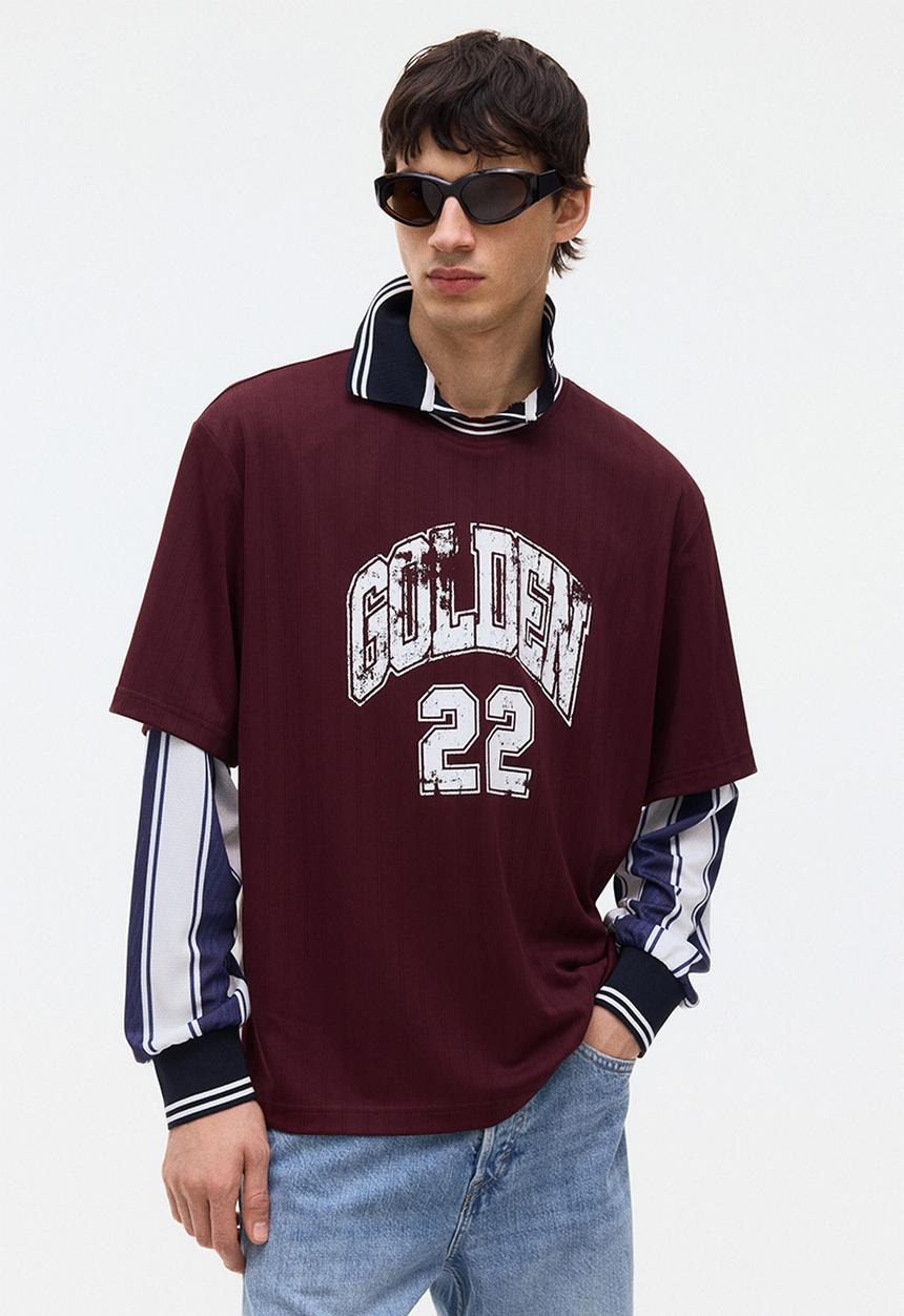 H&M - Loose fit printed t-shirt - burgundy/golden 22
