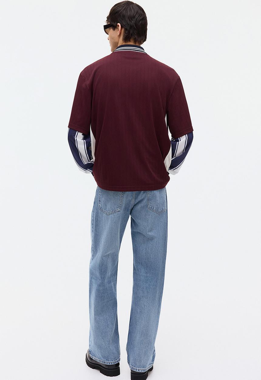 H&M - Loose fit printed t-shirt - burgundy/golden 22