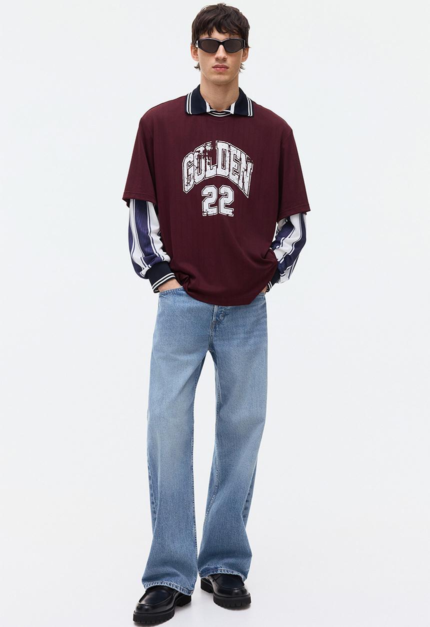 H&M - Loose fit printed t-shirt - burgundy/golden 22