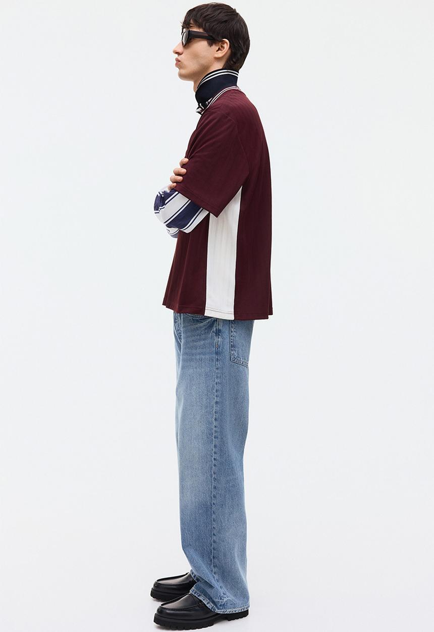 H&M - Loose fit printed t-shirt - burgundy/golden 22