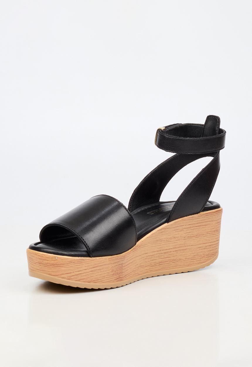 Nicci Tyler - Luisa 1 Leather Espadrille Wedge Heel - Black