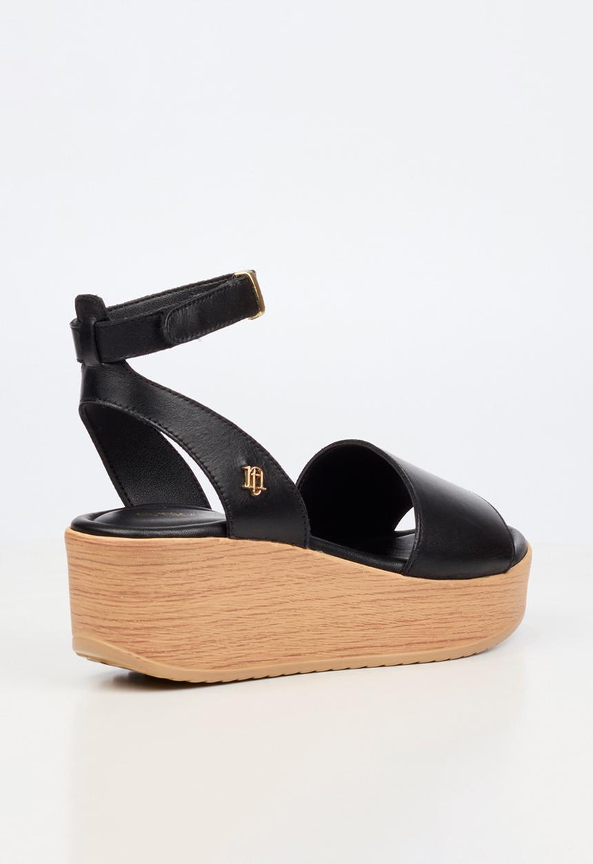 Nicci Tyler - Luisa 1 Leather Espadrille Wedge Heel - Black