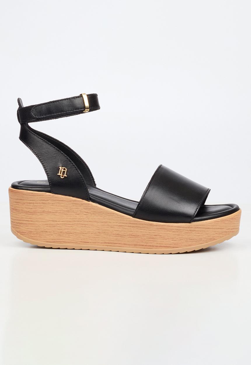 Nicci Tyler - Luisa 1 Leather Espadrille Wedge Heel - Black