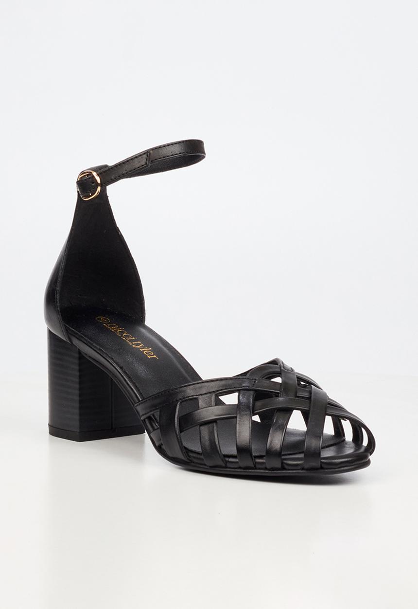 Nicci Tyler - Renata 1 Leather Strappy Block Heel - Black