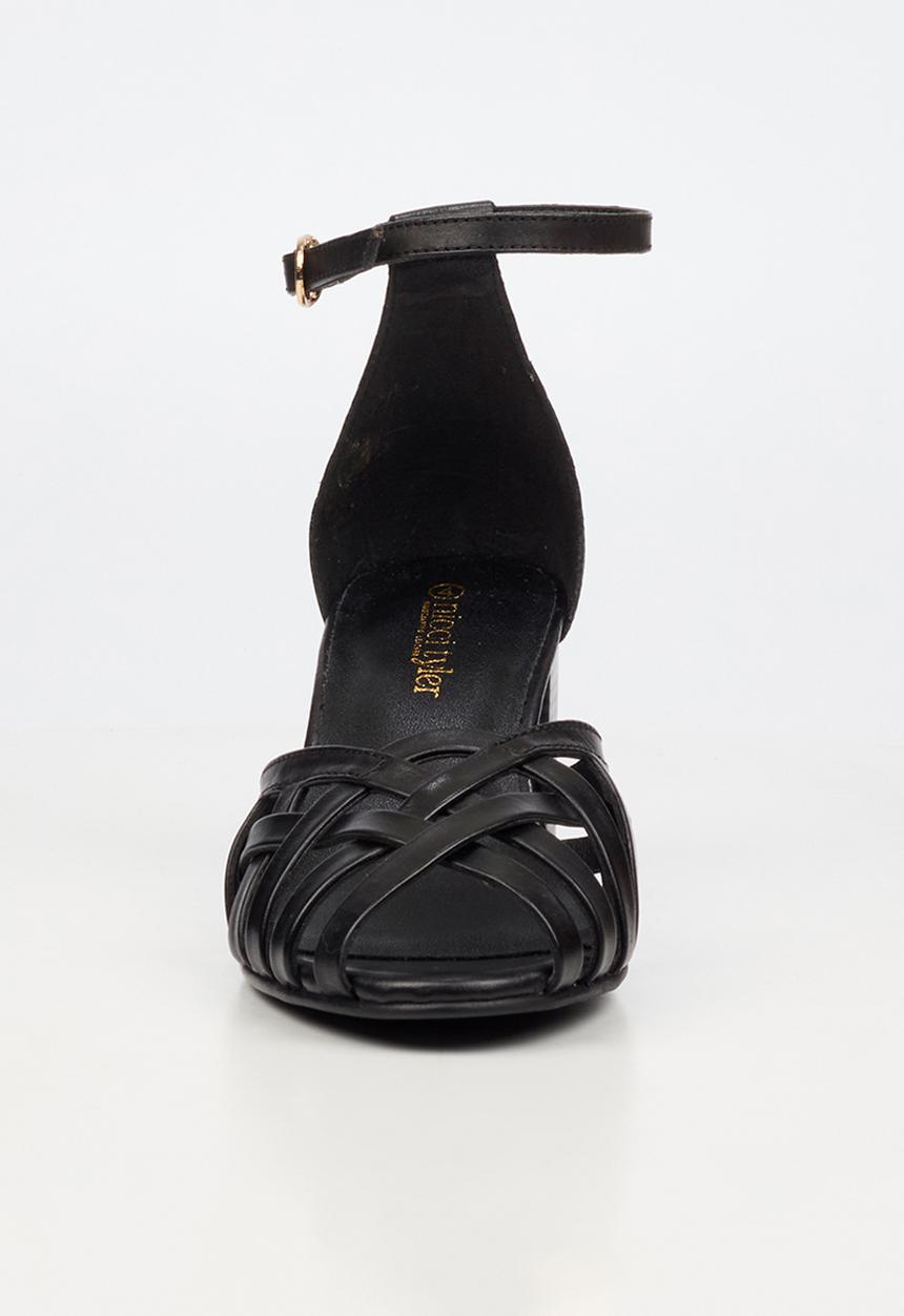 Nicci Tyler - Renata 1 Leather Strappy Block Heel - Black