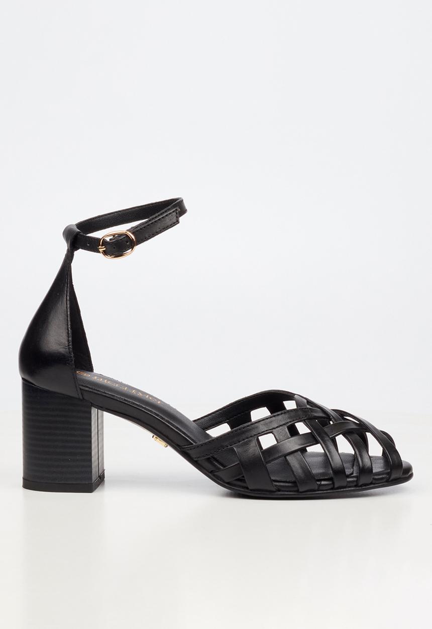Nicci Tyler - Renata 1 Leather Strappy Block Heel - Black