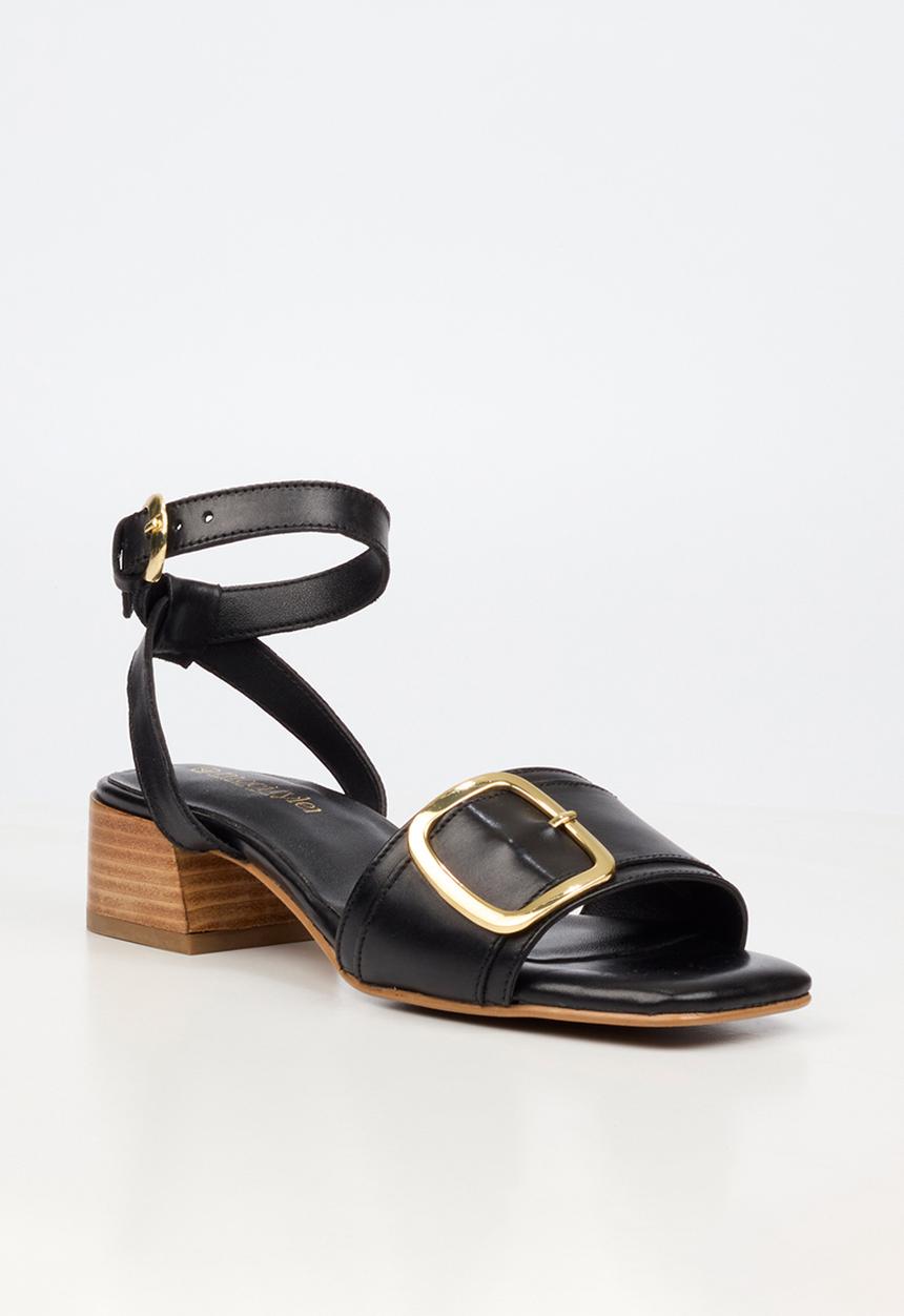 Nicci Tyler - Teresa 1 Leather Big Buckle Ankle Strap Heel - Black