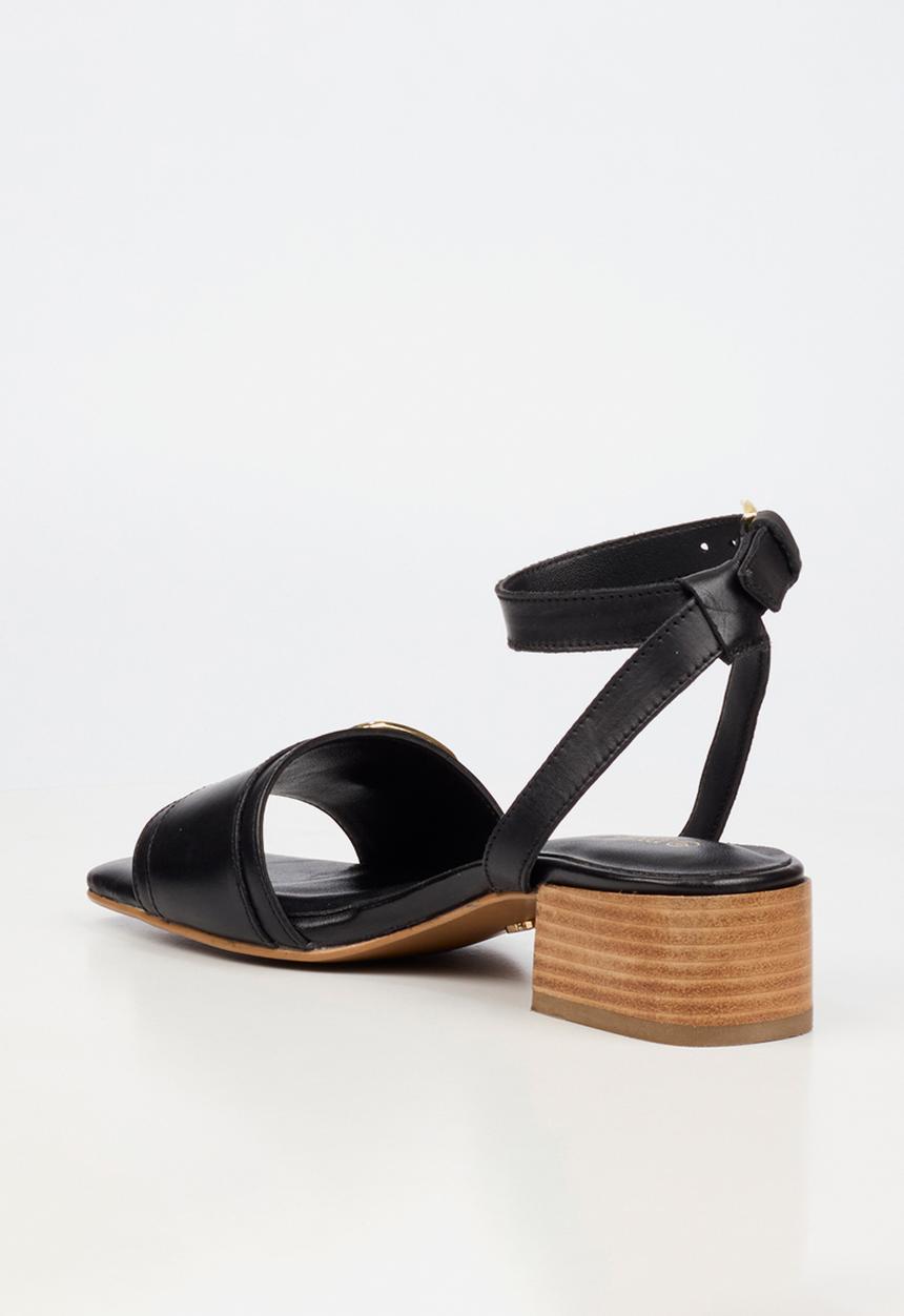 Nicci Tyler - Teresa 1 Leather Big Buckle Ankle Strap Heel - Black