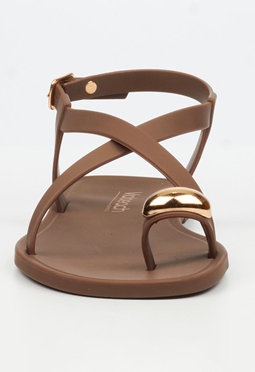 Viabeach - Kenzy 2 gold trim jelly sandal - chocolate