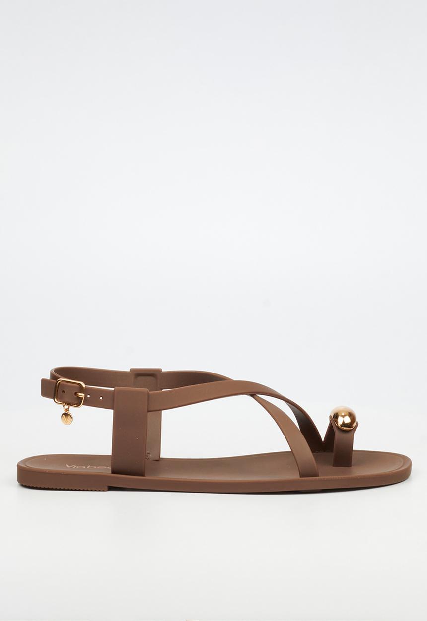 Viabeach - Kenzy 2 gold trim jelly sandal - chocolate