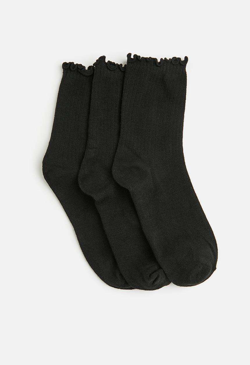 Tessa Design - 3 Pack frill trim socks-black