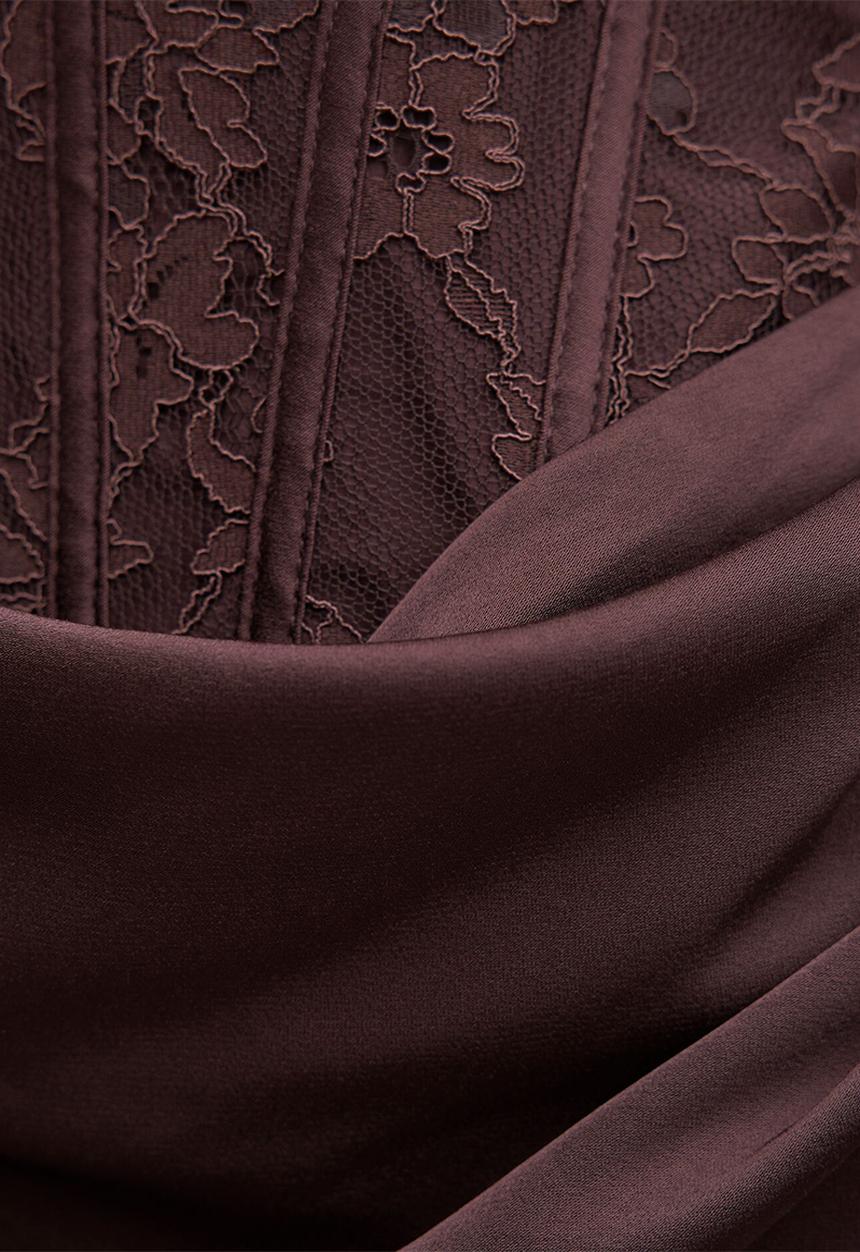 Forever New - Ivy lace corset drape maxi dress in dark chocolate
