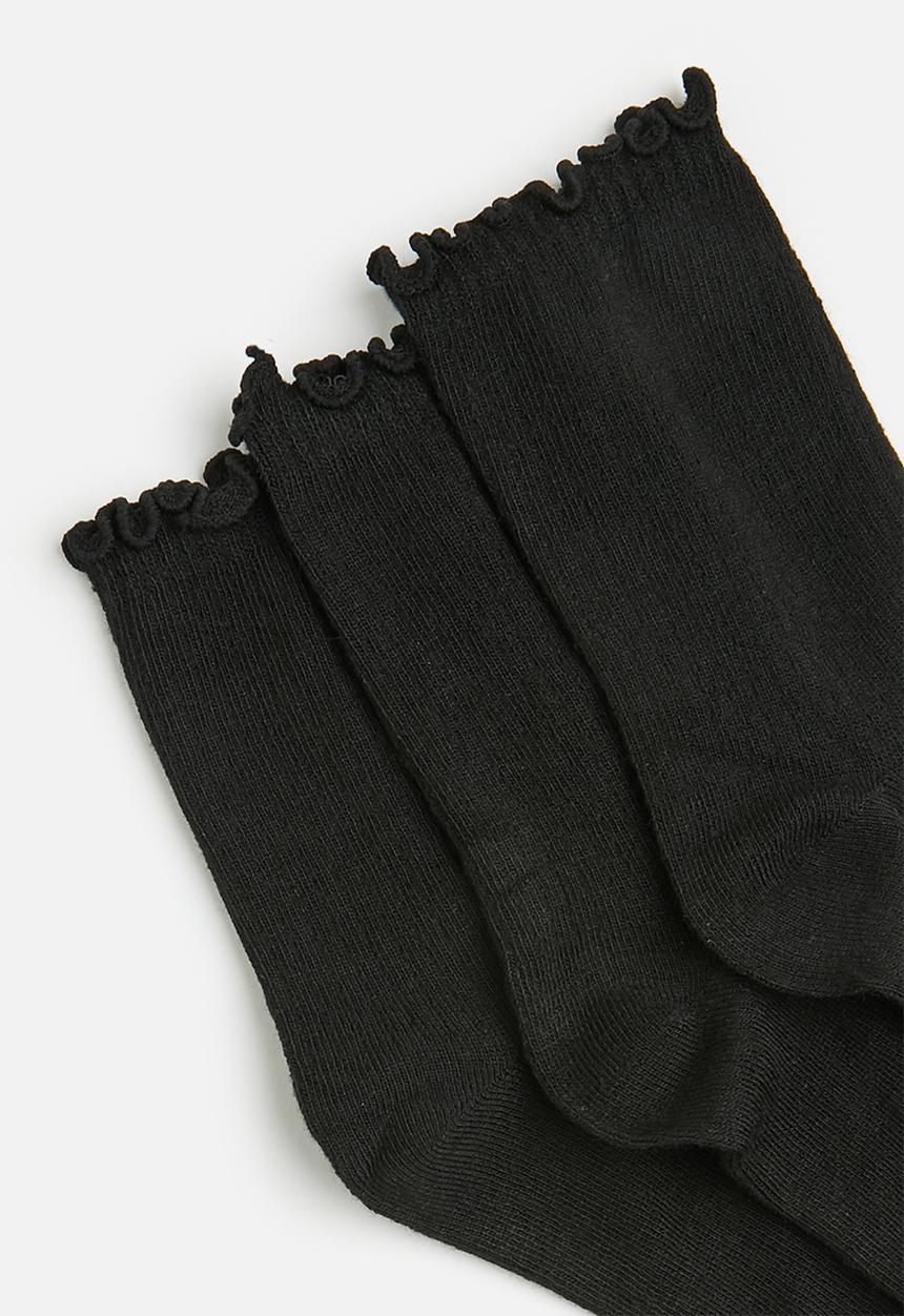 Tessa Design - 3 Pack frill trim socks-black
