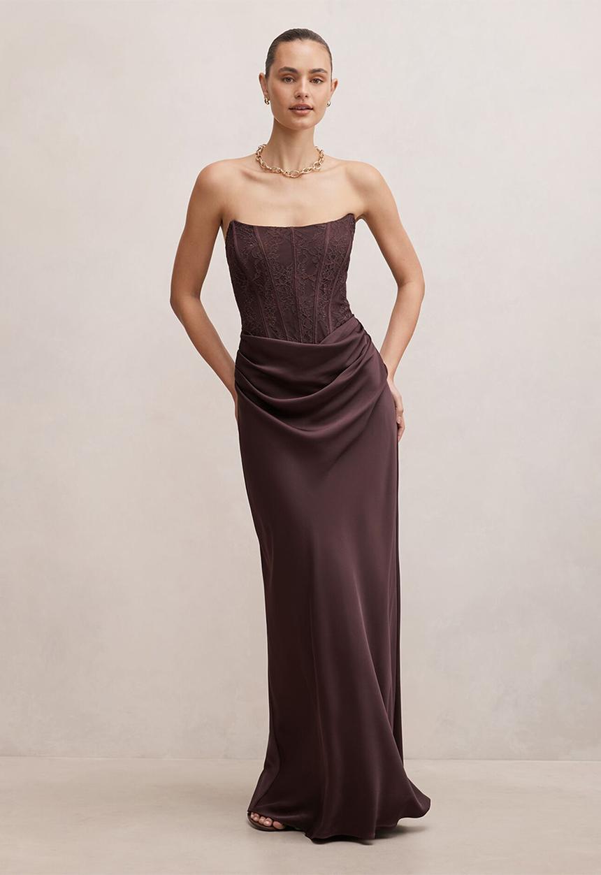 Forever New - Ivy lace corset drape maxi dress in dark chocolate