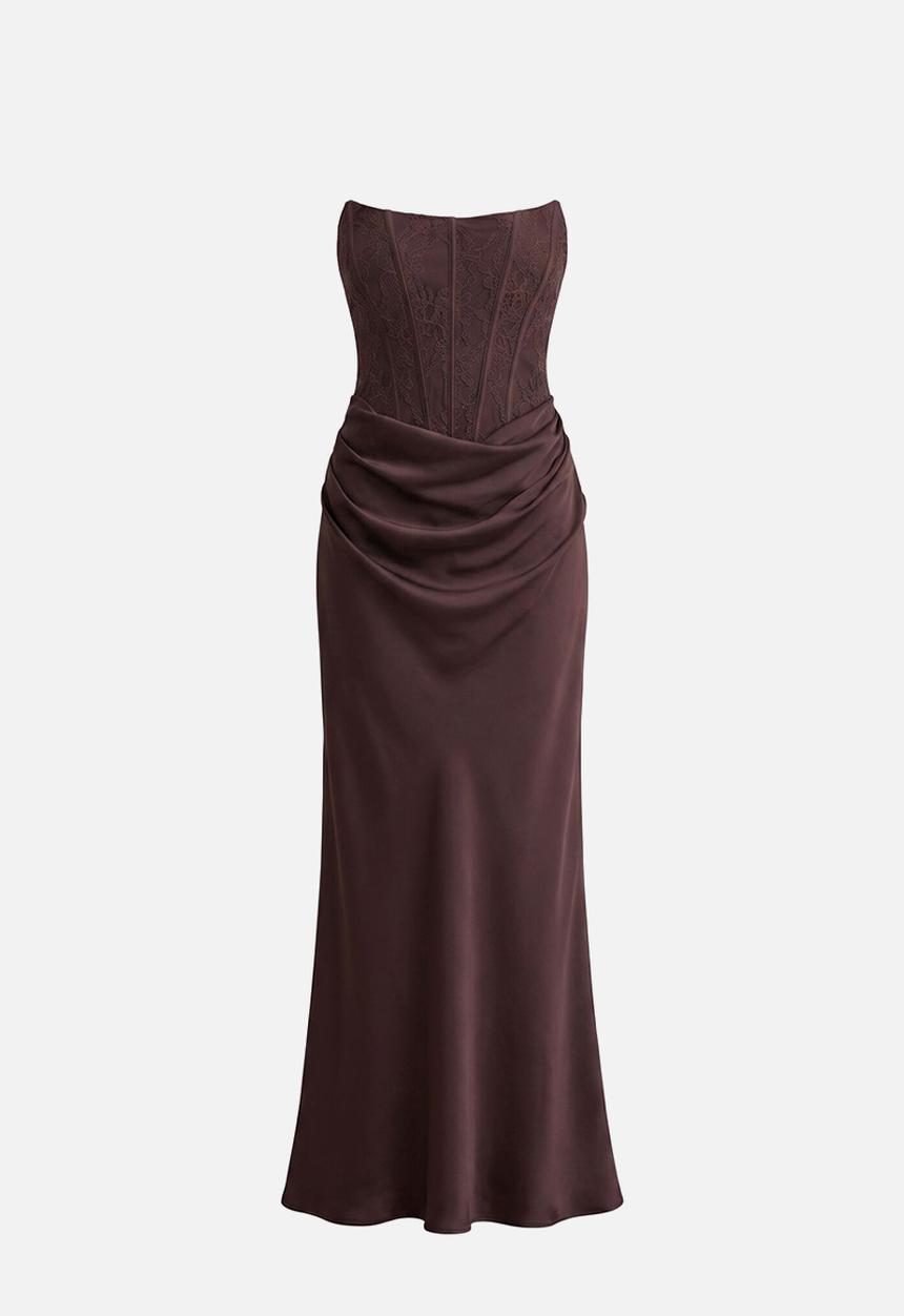 Forever New - Ivy lace corset drape maxi dress in dark chocolate