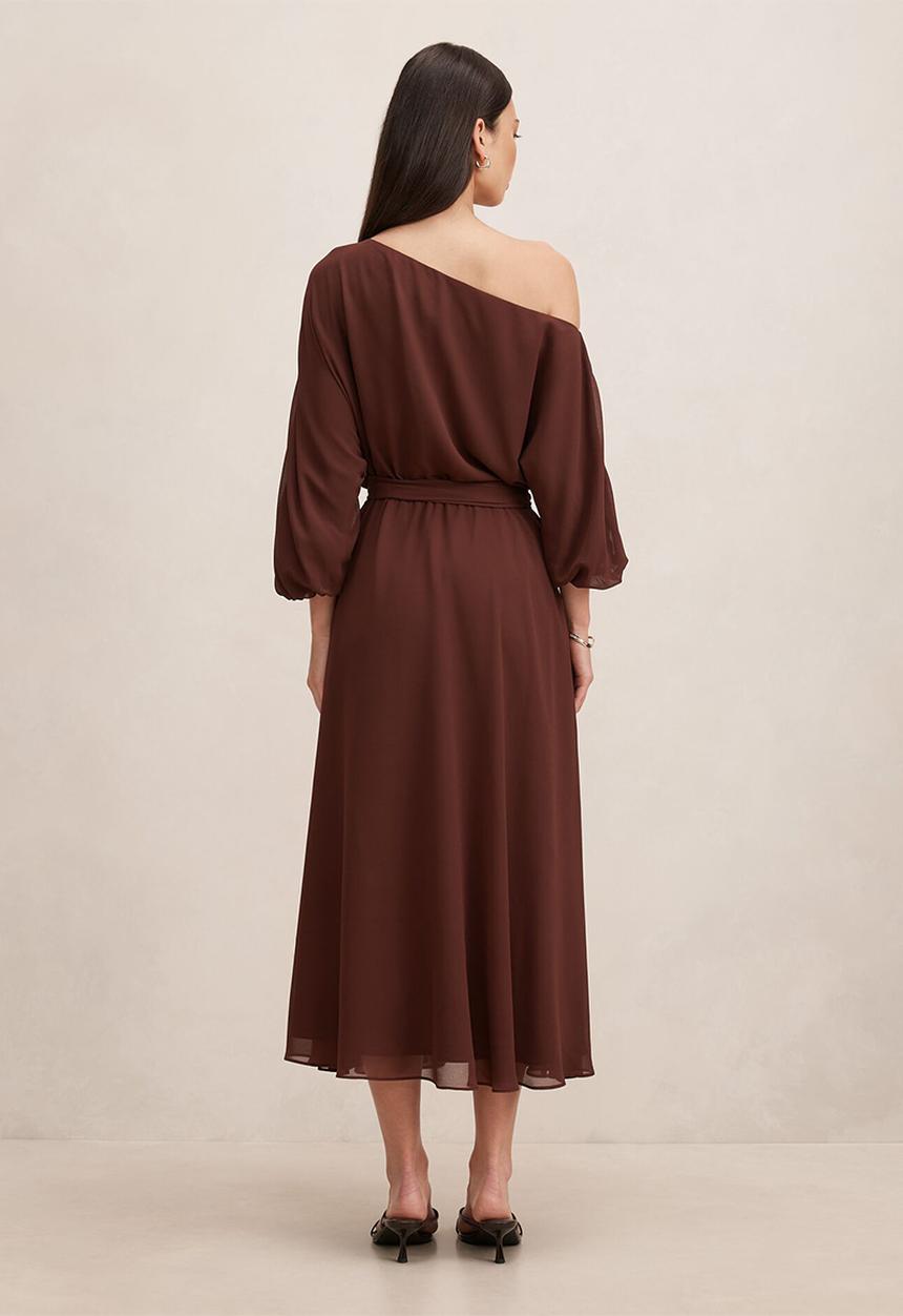 Forever New - Samantha tipped draped midi dress in dark chocolate truffle