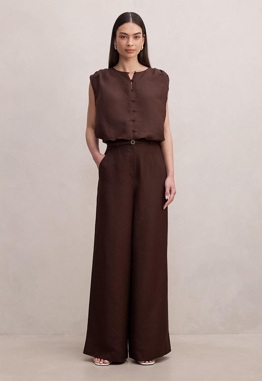 Forever New - Matilda linen blend wide leg pants in chocolate freckle