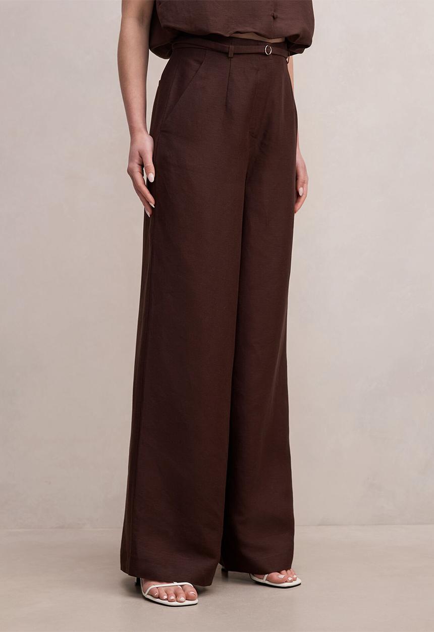 Forever New - Matilda linen blend wide leg pants in chocolate freckle